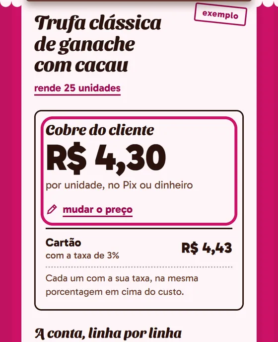 Tela do app: A notinha do exemplo, com Cobre do cliente no topo